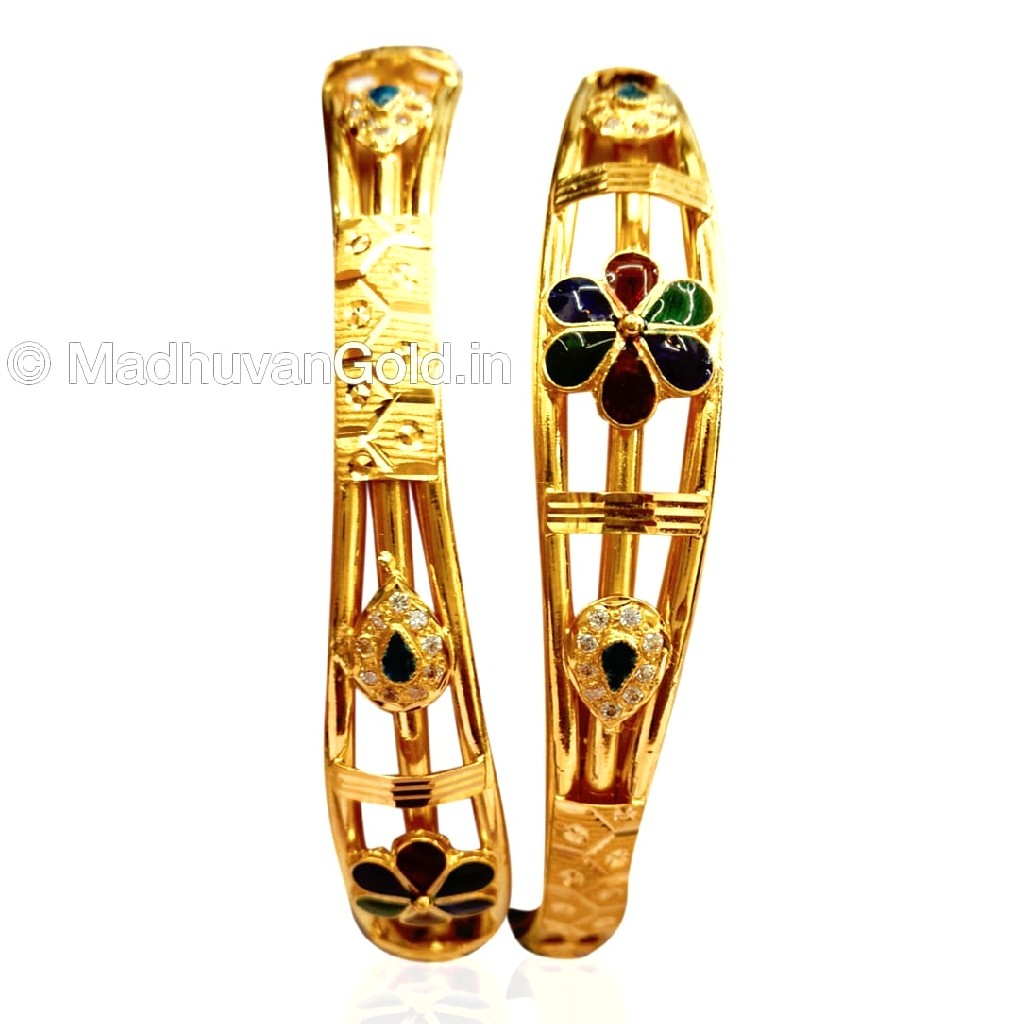 22k gold meenakari flower shape kad...