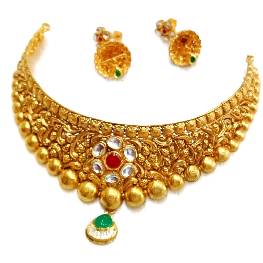 22k gold antique necklace set MGA -...