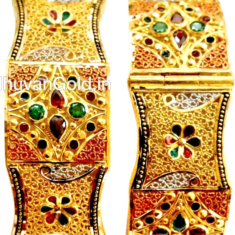 22k Gold Kalkatti Meenakari Patla Bangles MGA - GP063