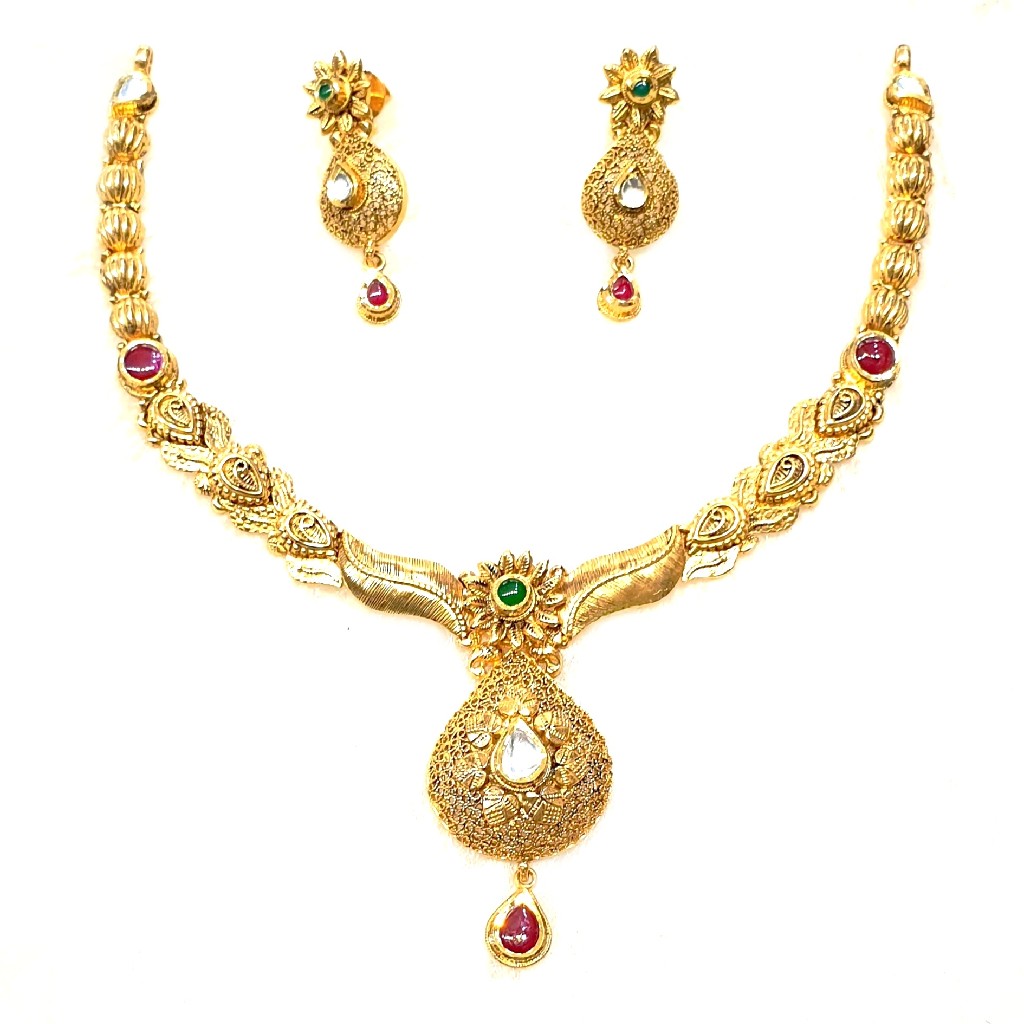 916 gold antique necklace set mga -...