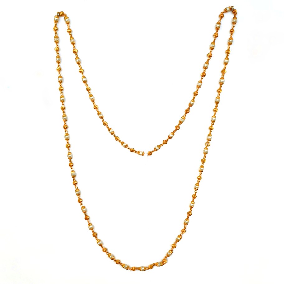 1 gram gold forming moti mala chain mga - mle0020