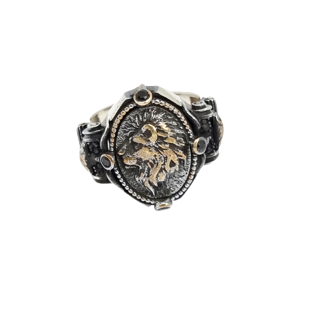 Lion Designer Oxidised Ring In 925 Sterling Silver MGA - GRS2612