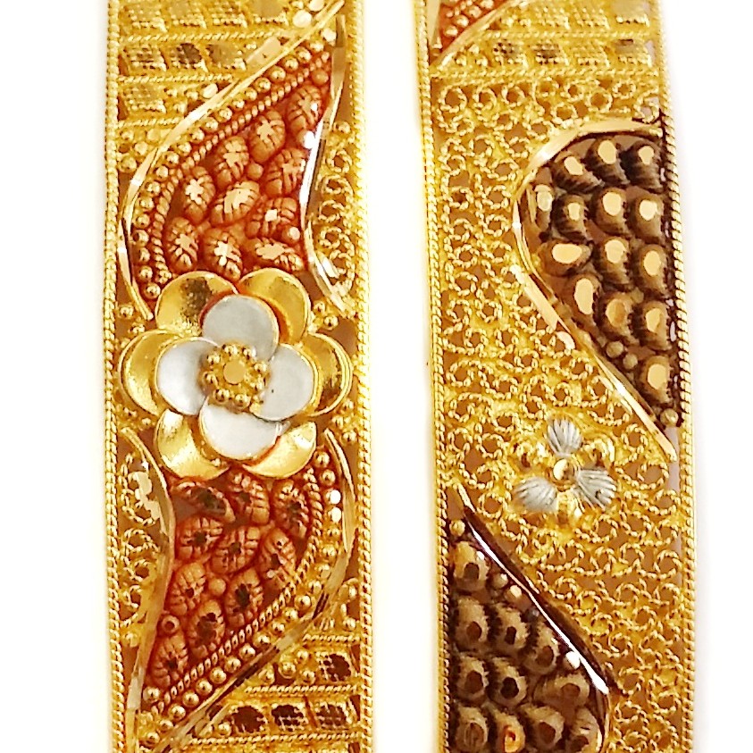 22k Gold Kalkatti Flower Shape Patla Bangles MGA - GP042