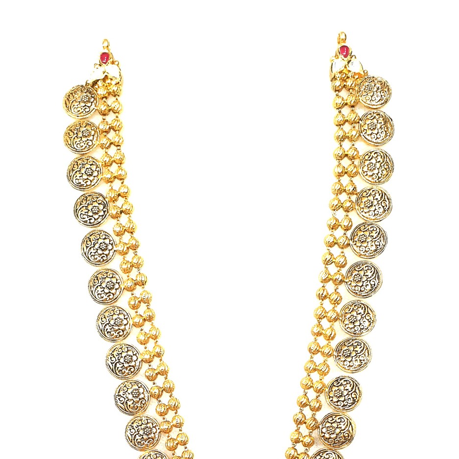 22k Gold Antique Oxidised Pavali Necklace MGA - GLS093