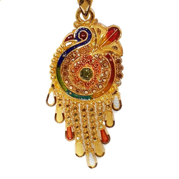 22k kalkatti meenakari peacock pendant set mga - gsp006