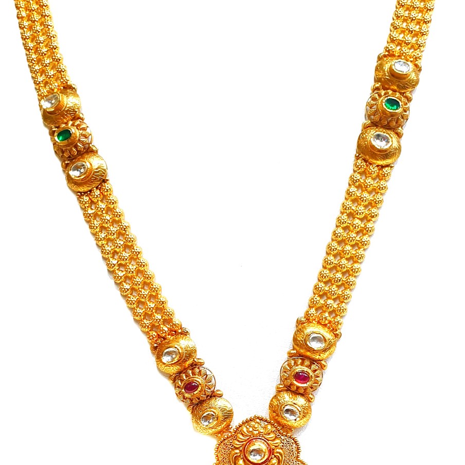 22k gold antique rajwadi necklace with jumar buti mga - gls064