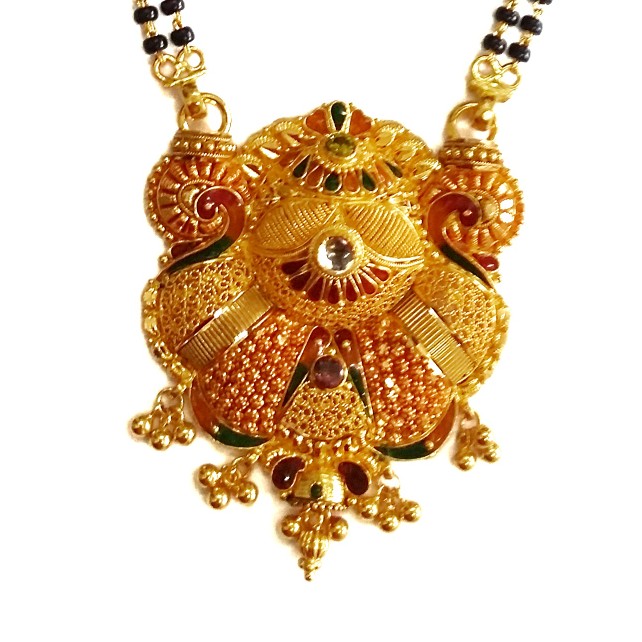 22k Gold Modern Stylish Meenakari Peacock Mangalsutra MGA - GM058
