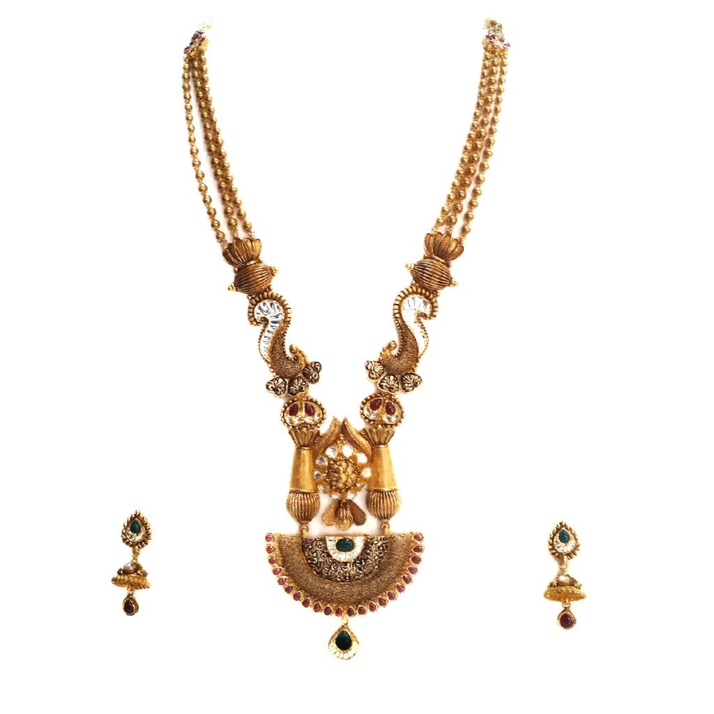 916 Gold Antique Rajwadi Necklace W...