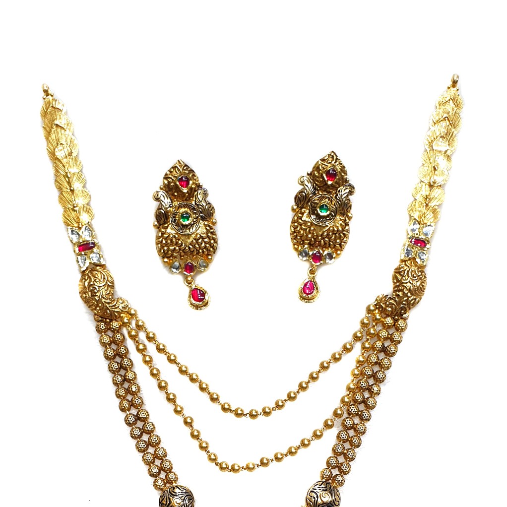 22k Gold Antique Oxidised Designer Necklace Set MGA - GLS070