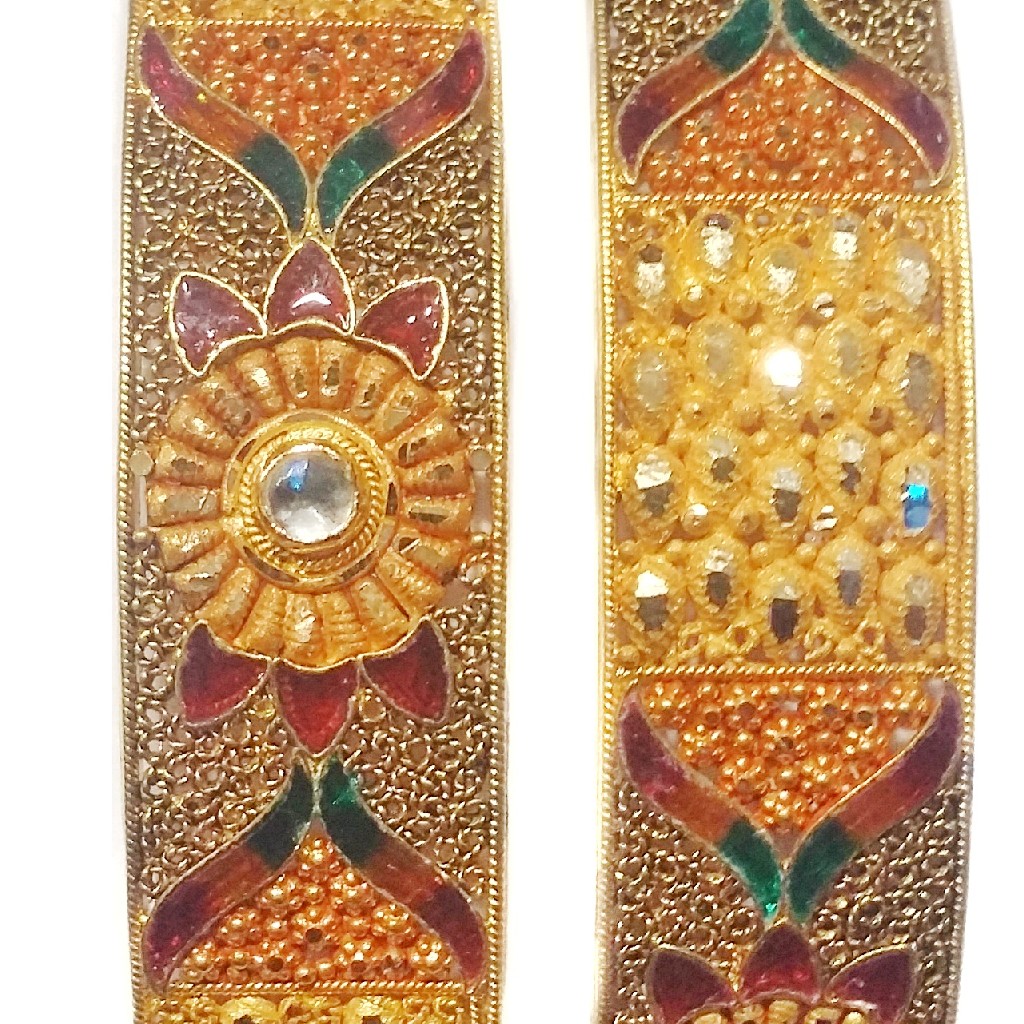 22k 916 Gold Kalkatti Meenakari Patla Bangles MGA - GP033