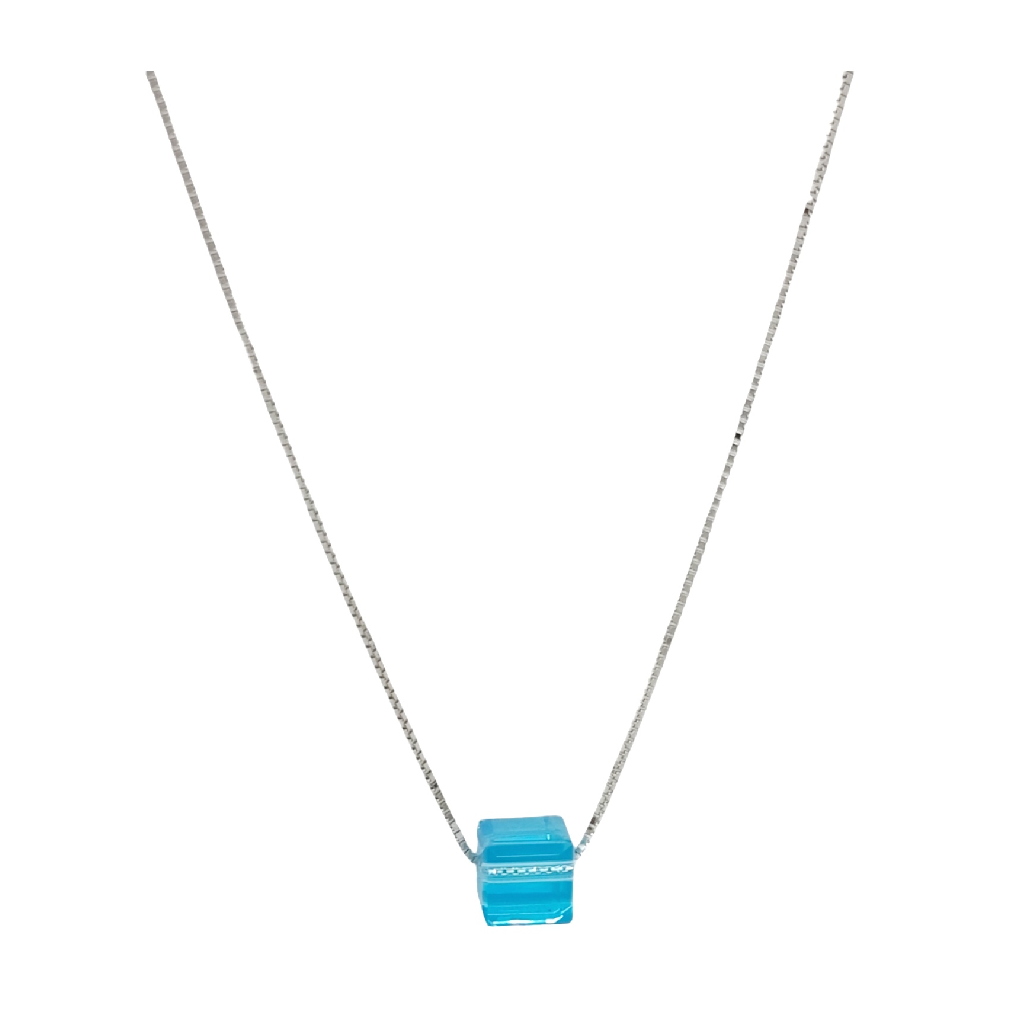 Blue Cube Necklace In 925 Sterling Silver MGA - CHS2191