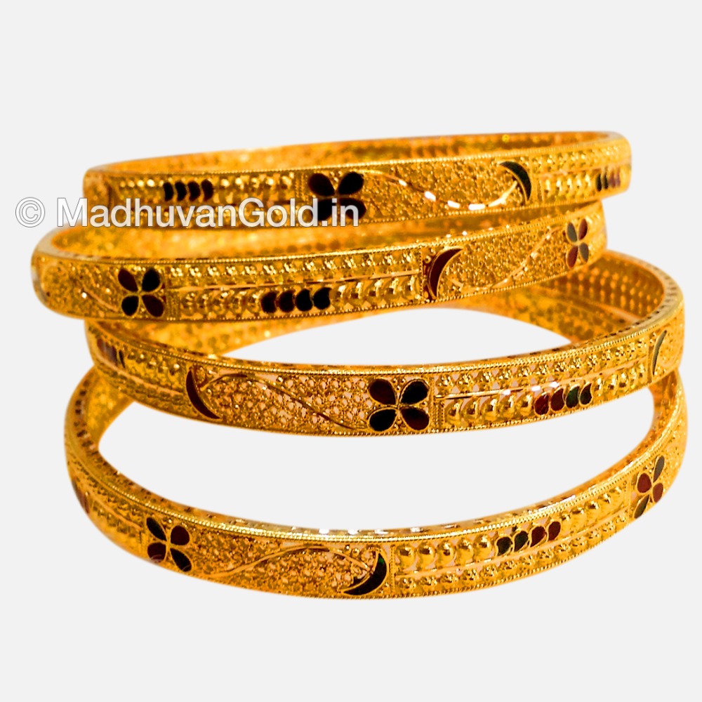 22K Gold Antique Kada Bangles 4 Set