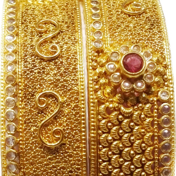 22k Gold Diamond Flower Shape Kada Bangles MGA - GP028