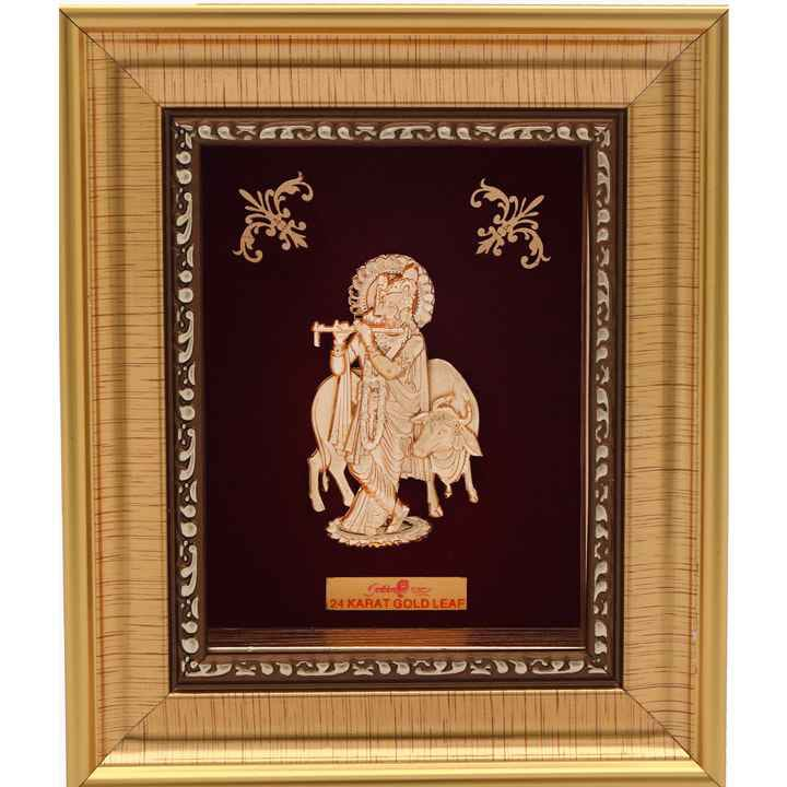 Krishna With Cow Frame In 24K Gold...