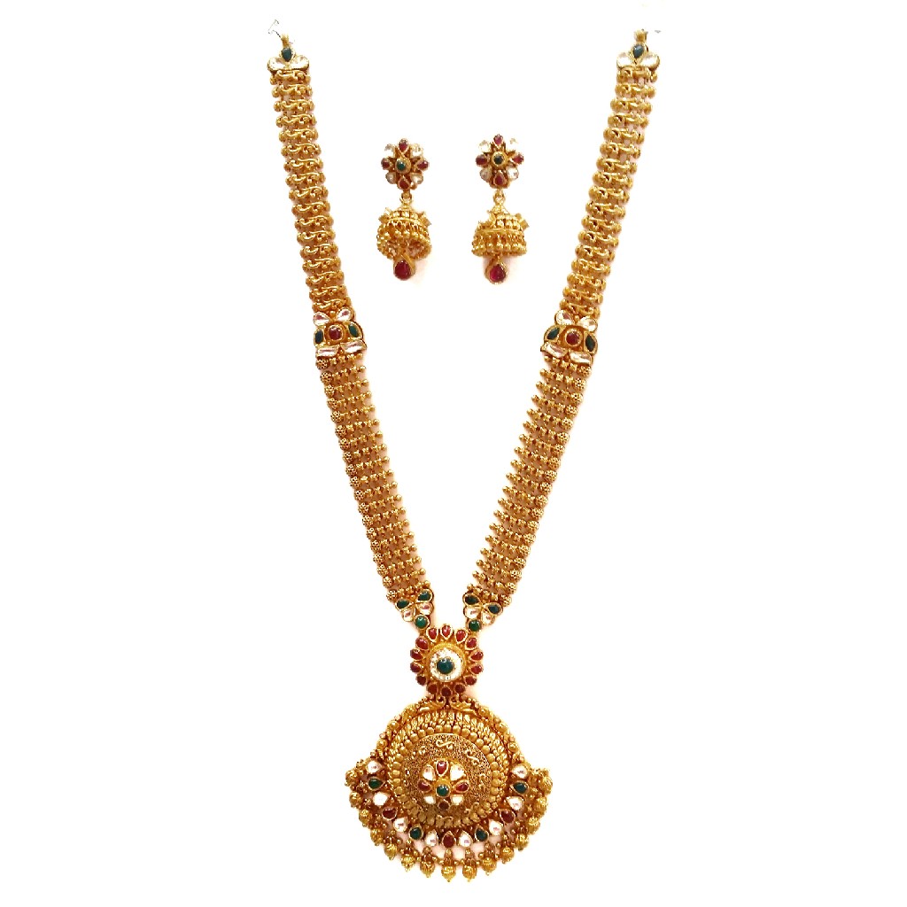 22k Gold Long Rajwadi Necklace With...