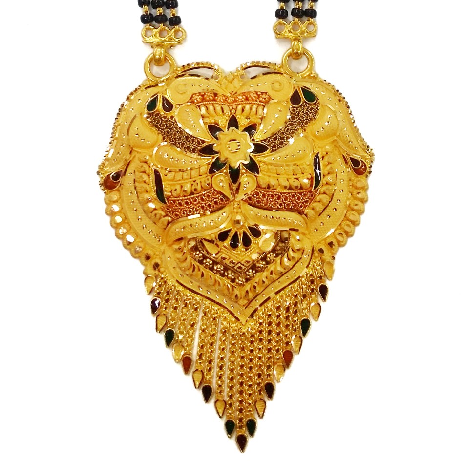 916 Gold Black Meenakari Flower Shape Mangalsutra MGA - GM015