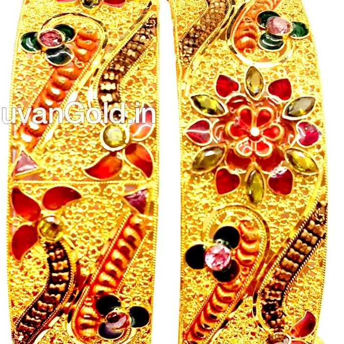 22k Gold Darbari Meenakari Baloya Bangles MGA - GP064