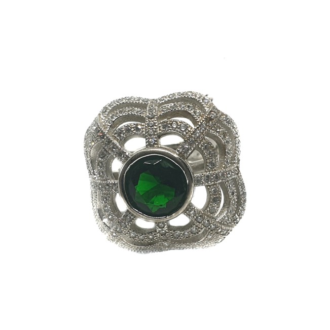 925 Sterling Silver Green Stone Rin...