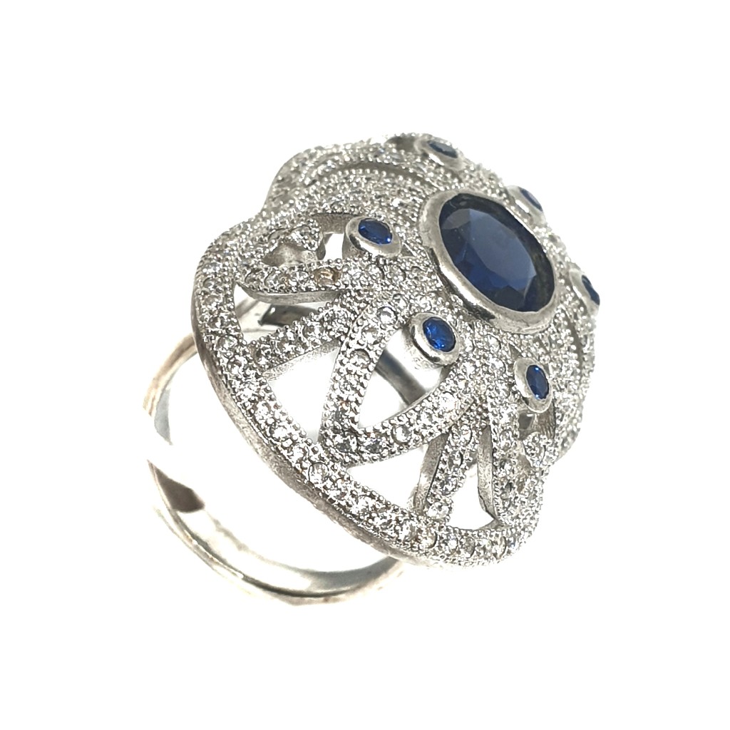 925 Sterling Silver Dark Blue Stone Ring MGA - LRS0135