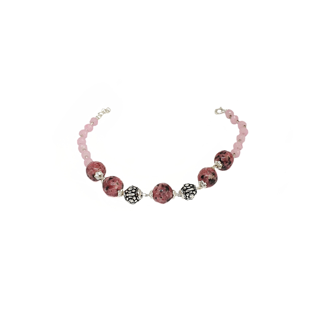 Pink Marble 925 Sterling Silver Bra...