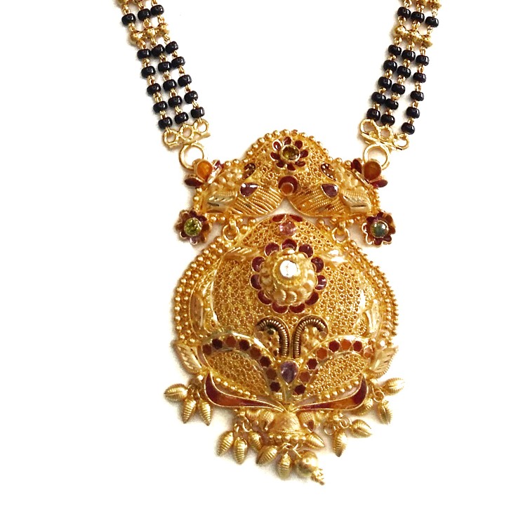22k Gold Multi Meenakari Flower Mangalsutra MGA - GP023