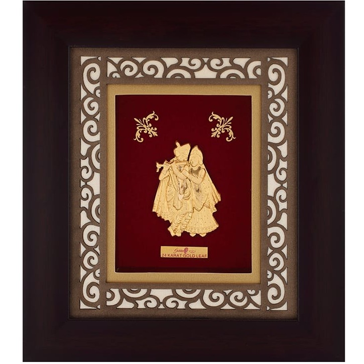 24k Gold Carving Frame of Radha Krishnaji MGA-AGE246