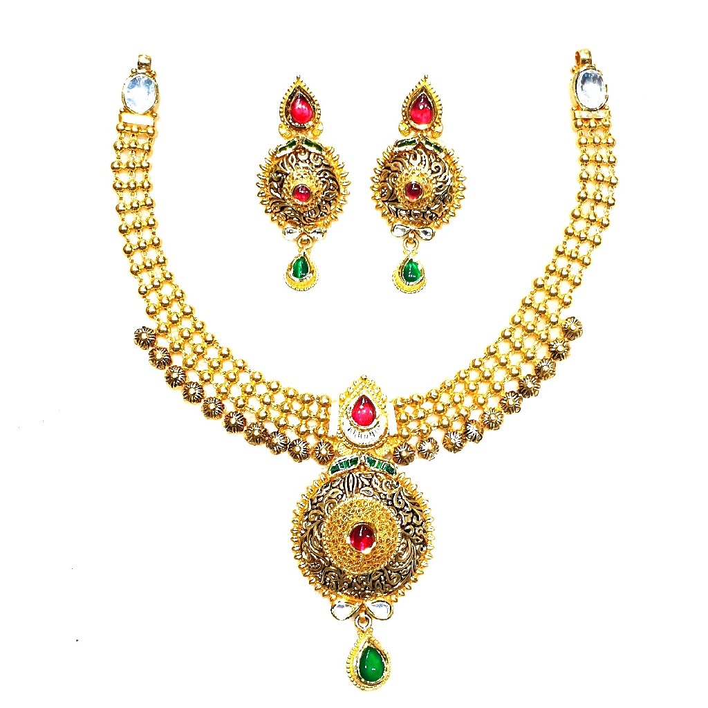 916 gold antique necklace set mga -...