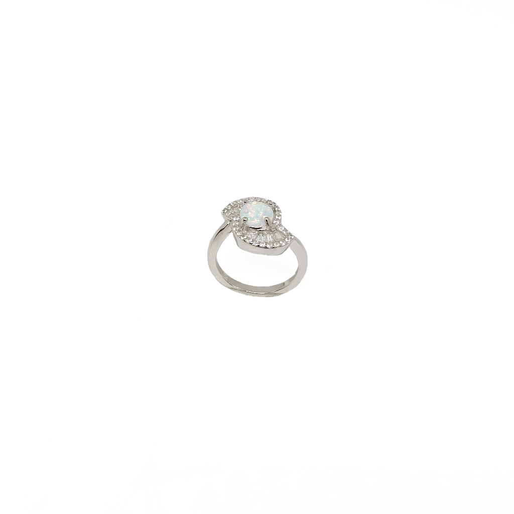 White MOP Diamond Ring In 925 Sterl...