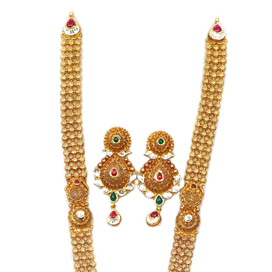 22k Gold Antique Rajwadi Necklace With Earrings MGA - GLS065