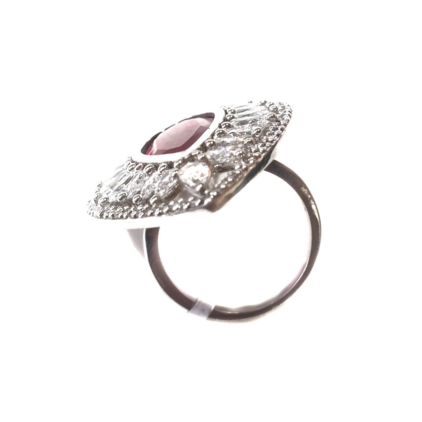 925 Sterling Silver Dark Pear Cut Pink Diamond Ring MGA - LRS0075