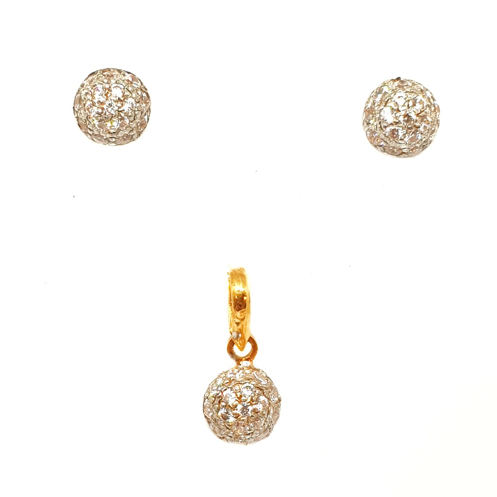 22K Gold Diamond Tops Pendant Set M...