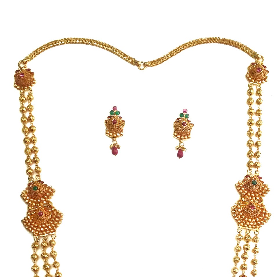 22k Gold Antique Designer Mala Necklace Set MGA - GLS041