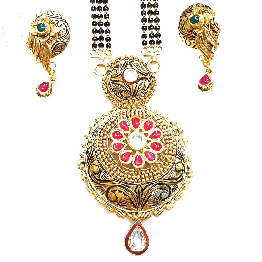 22k Gold intec Oxidised flower shape mangalsutra MGA - GM042