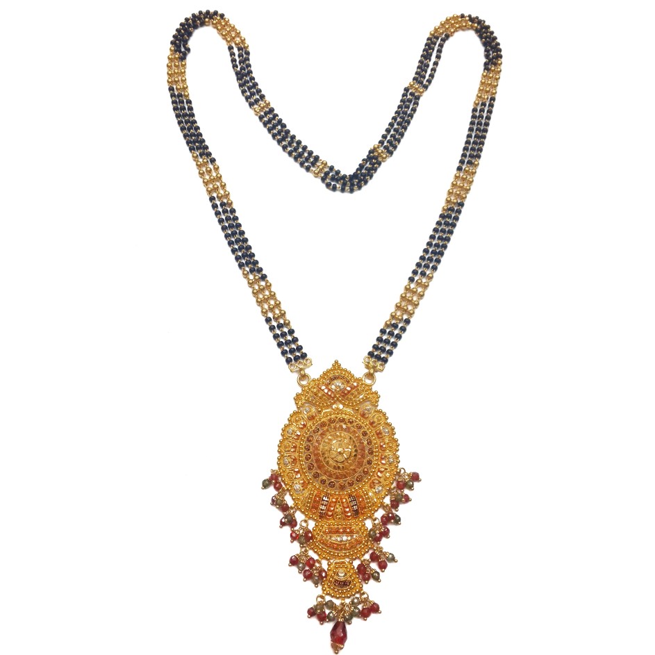22k Gold Cross Black Beads Kalkatti Mangalsutra MGA - GM028
