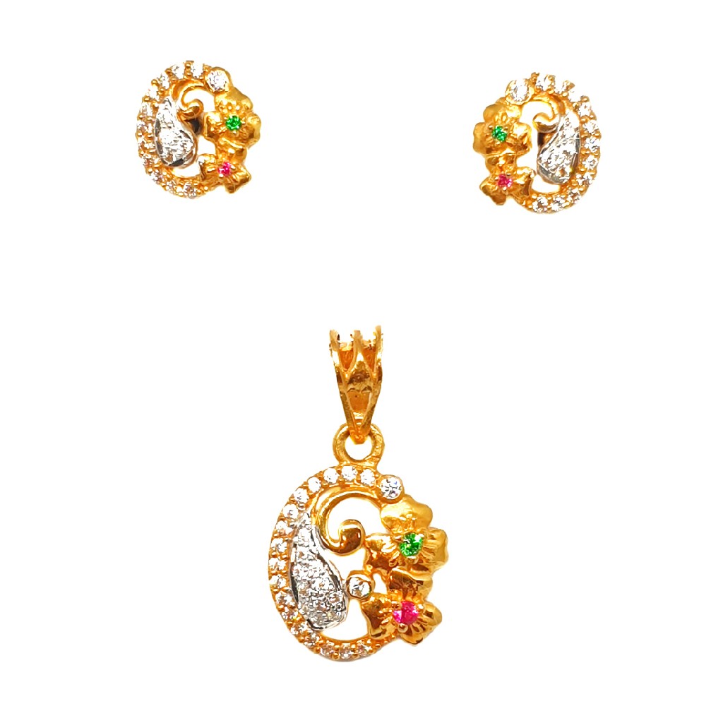 22K Gold Flower Shaped Modern Penda...