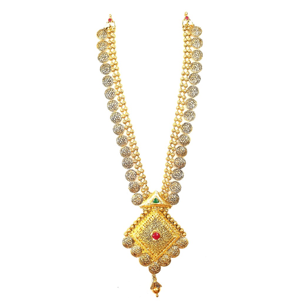 22k Gold Antique Oxidised Pavali Ne...