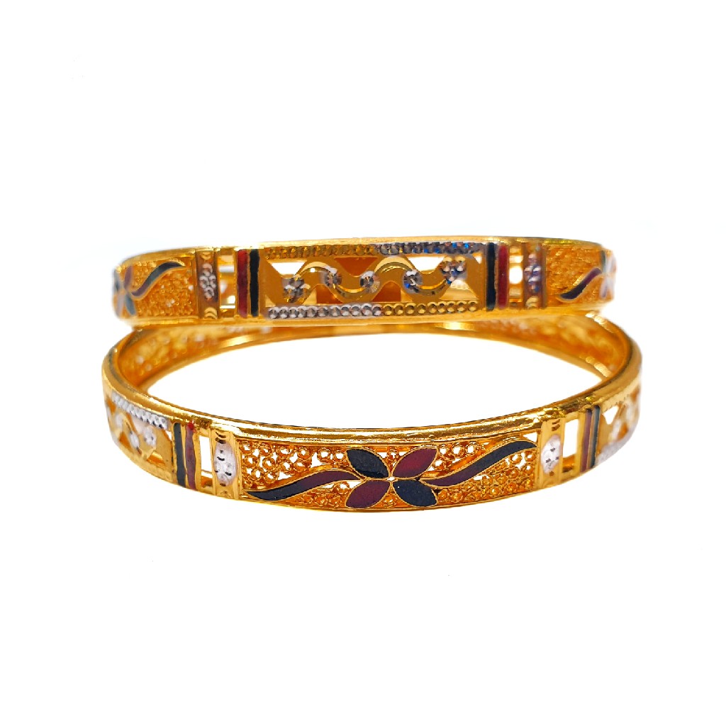 22K Gold Meenakari Kadli Bangles MG...