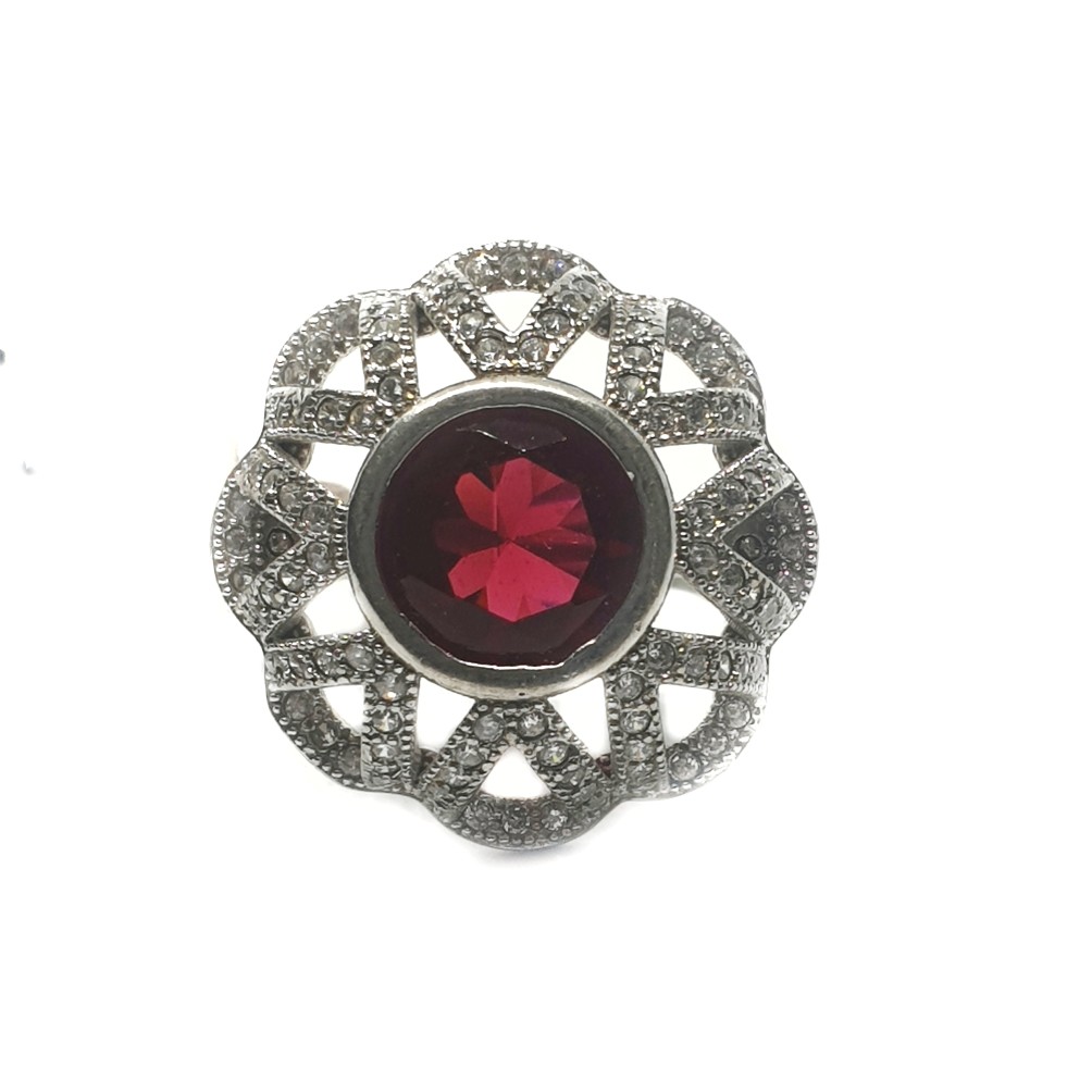 925 Sterling Silver Red Stone Ring...