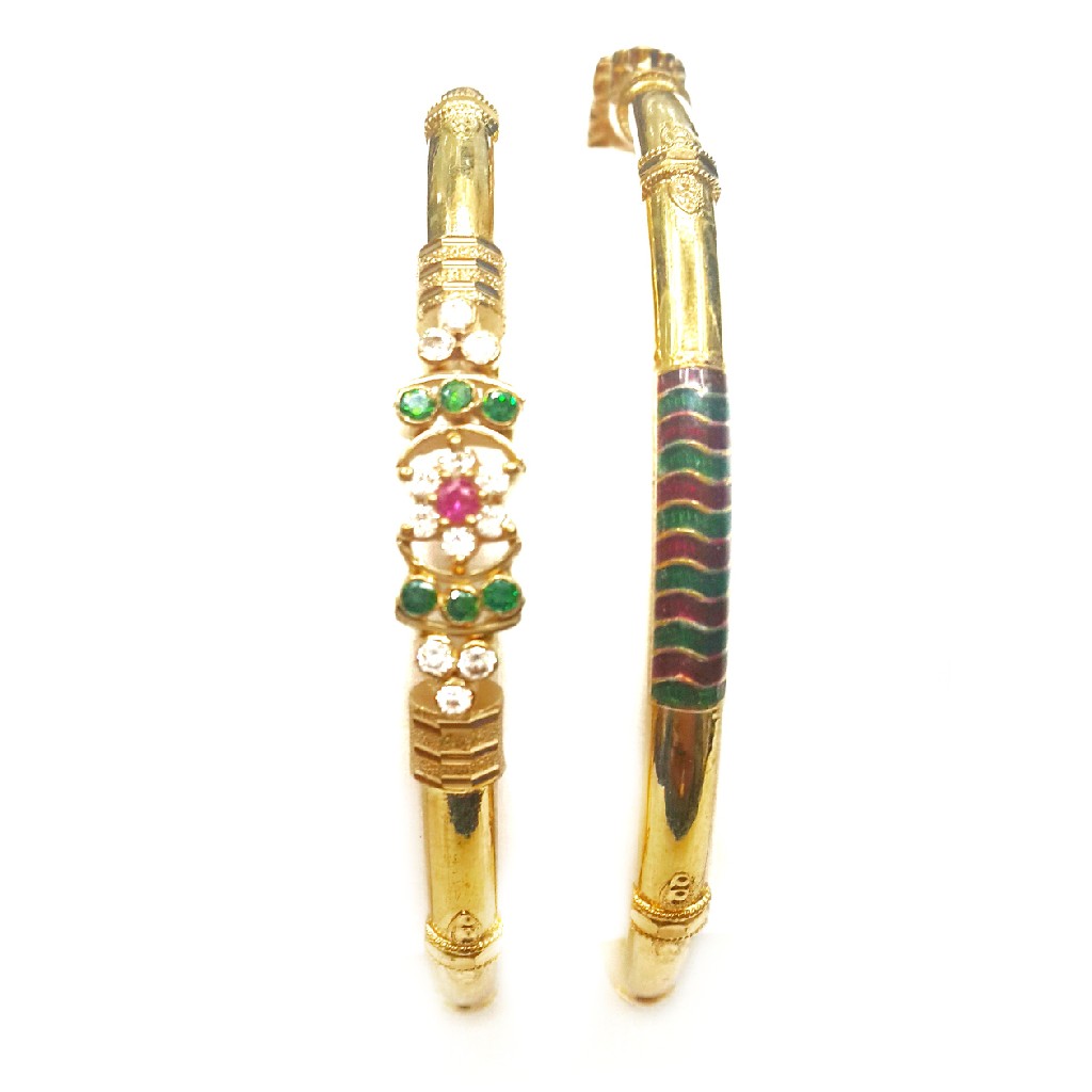 916 Gold Colourful Diamond Designer Kadli Bangles MGA - GK060