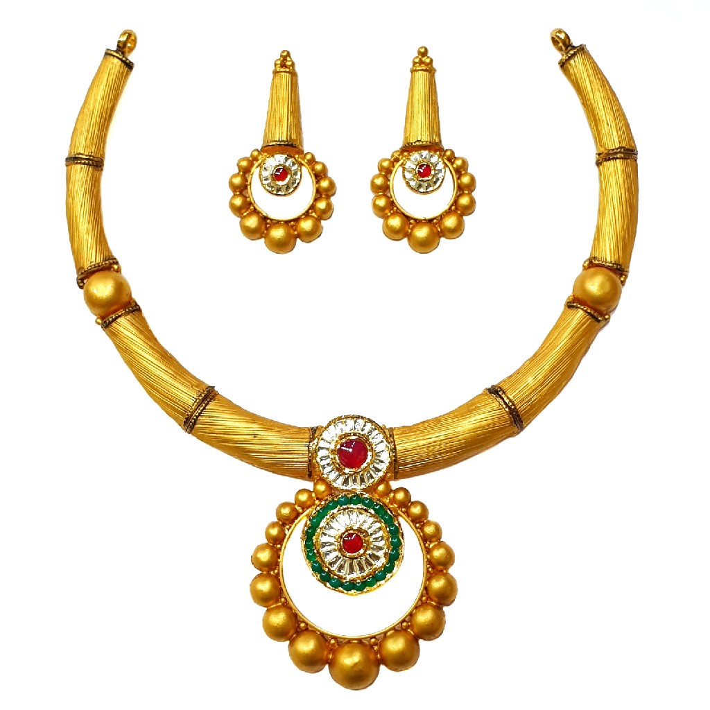 22K Gold Antique Necklace Set MGA -...