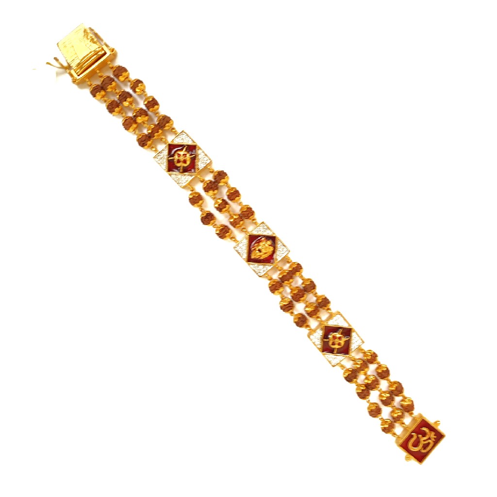 One gram gold forming 3 line rudraksh gents bracelet mga - bre0018