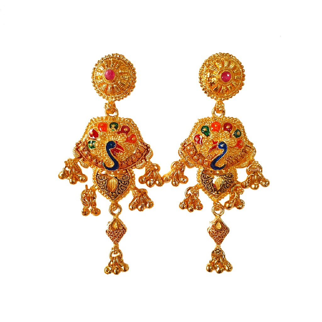 One Gram Gold Forming Peacock Shaped Meenakari Long Necklace Set MGA - HRE0006