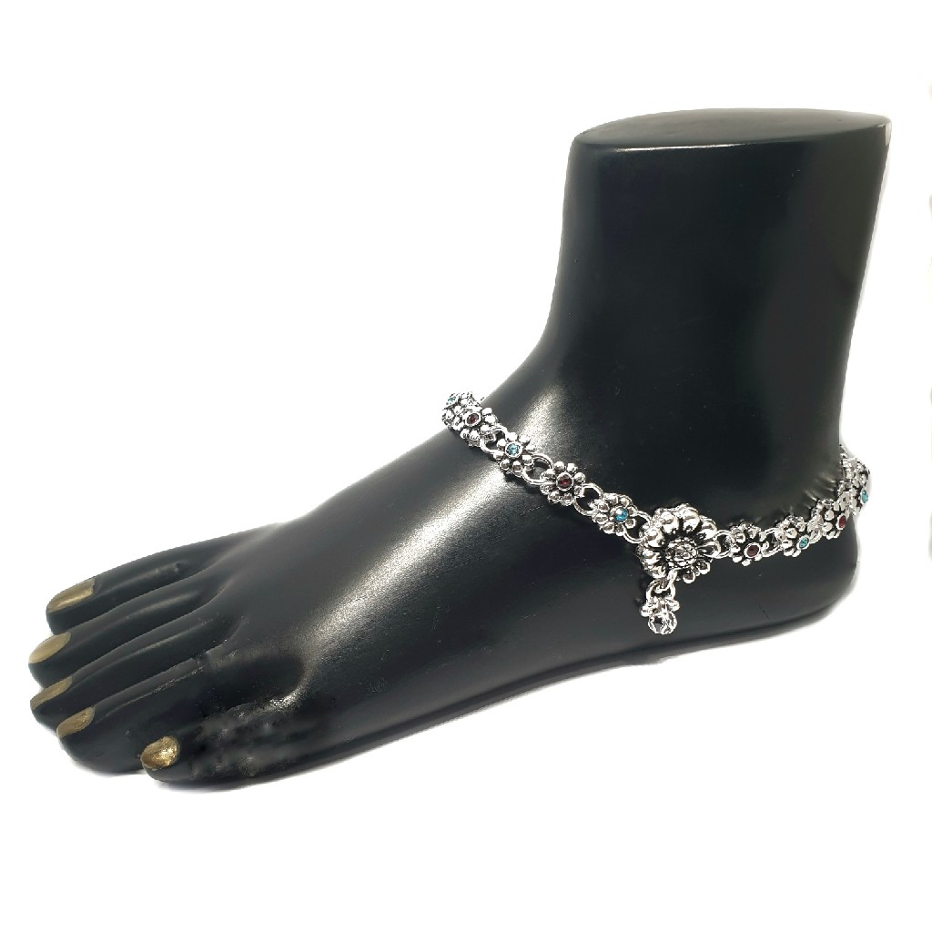 Multipal Flower Shaped Bridal Silver Anklet Payal MGA - PLS0242