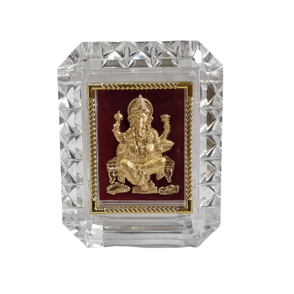 Shree Ganesha Crystal Frame In 24K Gold Leaf MGA -AGE0203