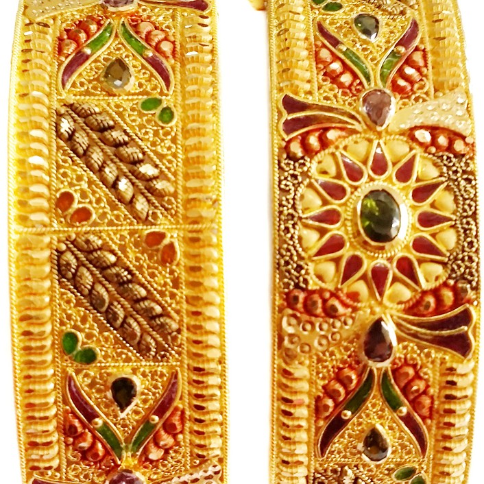 22k Gold Kalkatti Meenakari Patla Bangles MGA - GP047