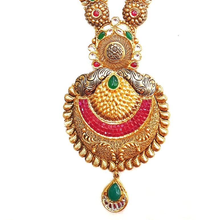 22kt Gold Antique Rajwadi Necklace With Jummar Buti MGA - GLS076