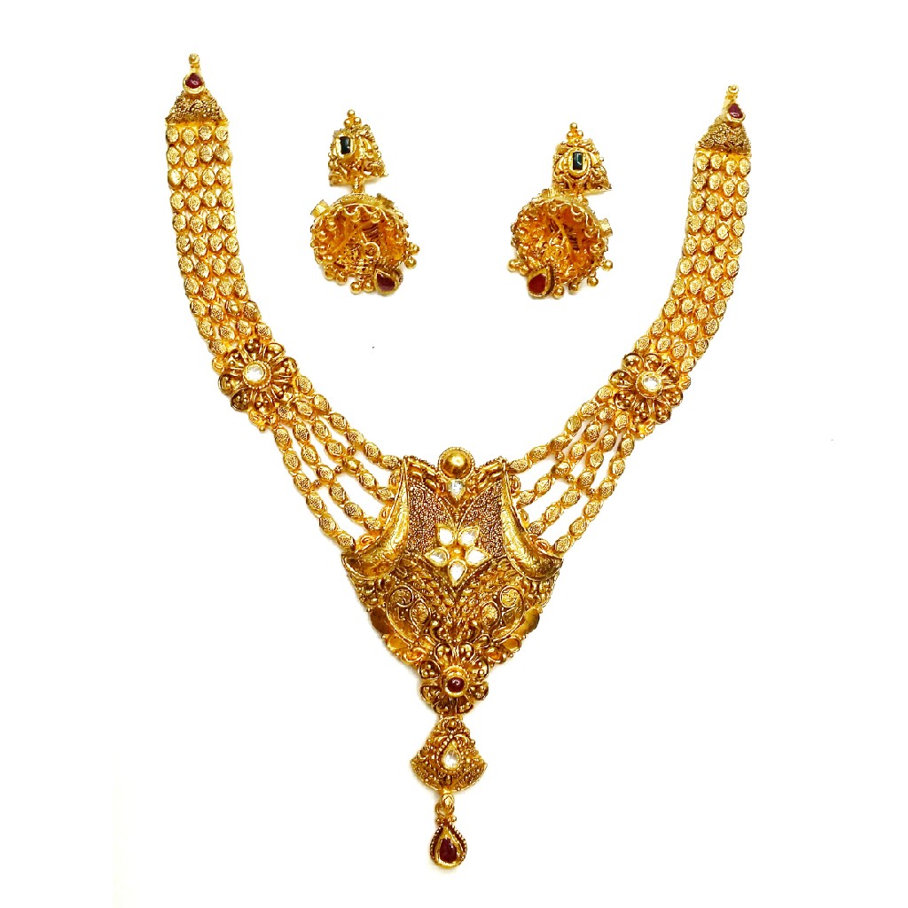 22k Gold Antique Oxidised Designer Necklace Set MGA - GN075