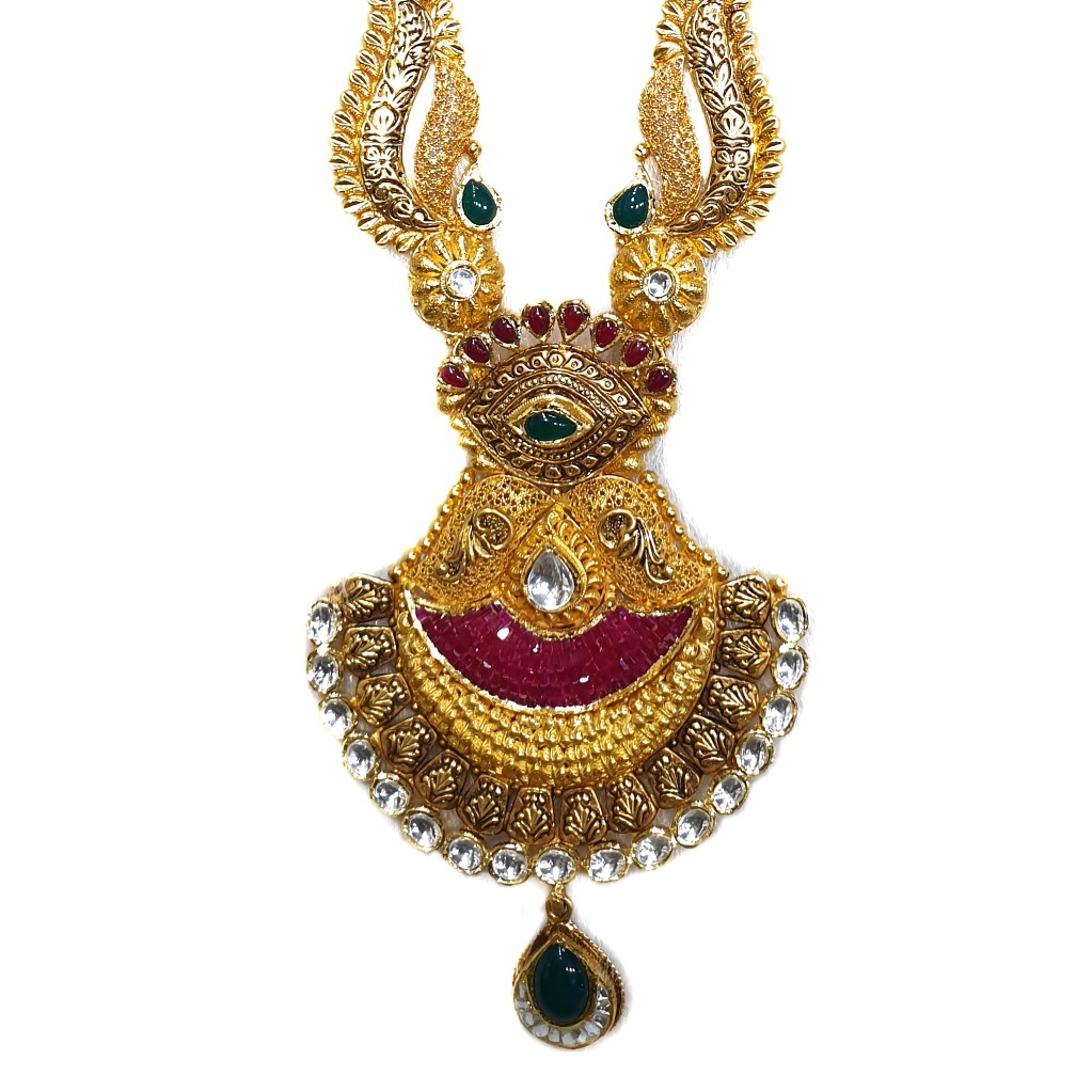 22k Gold Antique Rajwadi Necklace With Earrings MGA - GLS072
