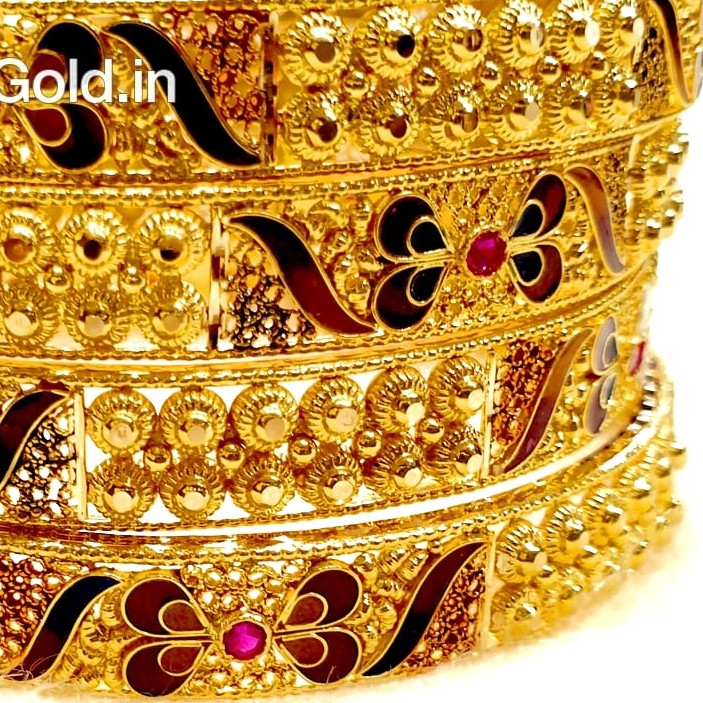 22k Gold Kalkatti Meenakari Kada Bangles MGA - GP067