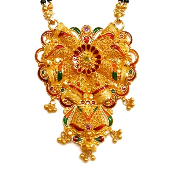 22kt Gold Kalkatti Meenakari Flower Shape Mangalsutra MGA - GM038